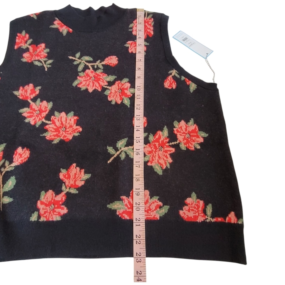 NEW Draper James RSVP Floral Jacquard Holiday Sweater Vest Black Red XXL - Picture 14 of 16
